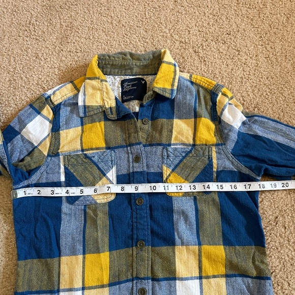 American Eagle Outfitters Blue and Yellow Plaid Button Down Flannel Size 8 - Picture 8 of 10
